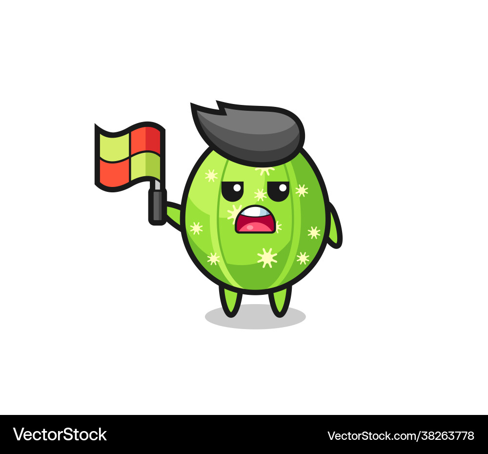 Cactus character as line judge putting flag up Cactus character as line judge putting flag up vector image
