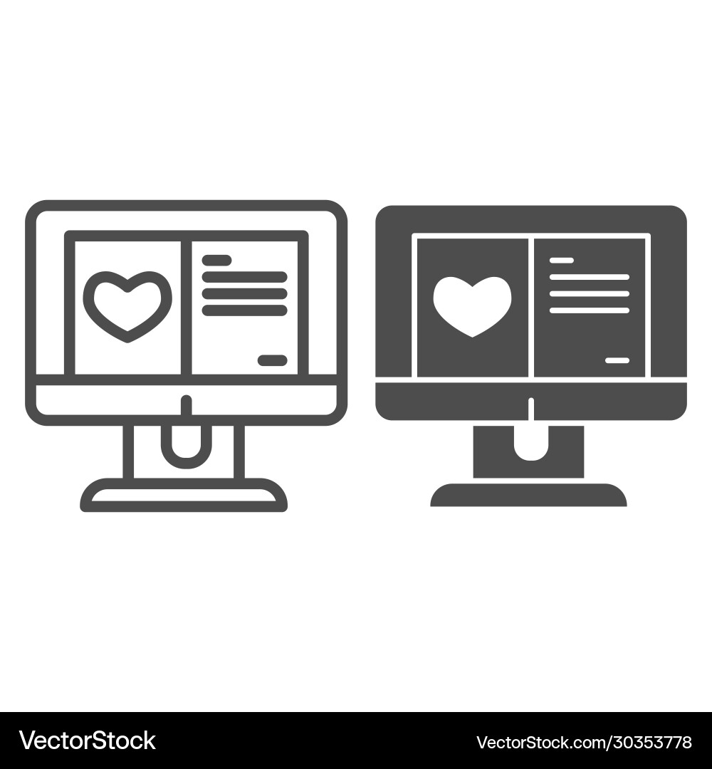 Greeting card on computer line and solid icon Greeting card on computer line and solid icon Vector Image