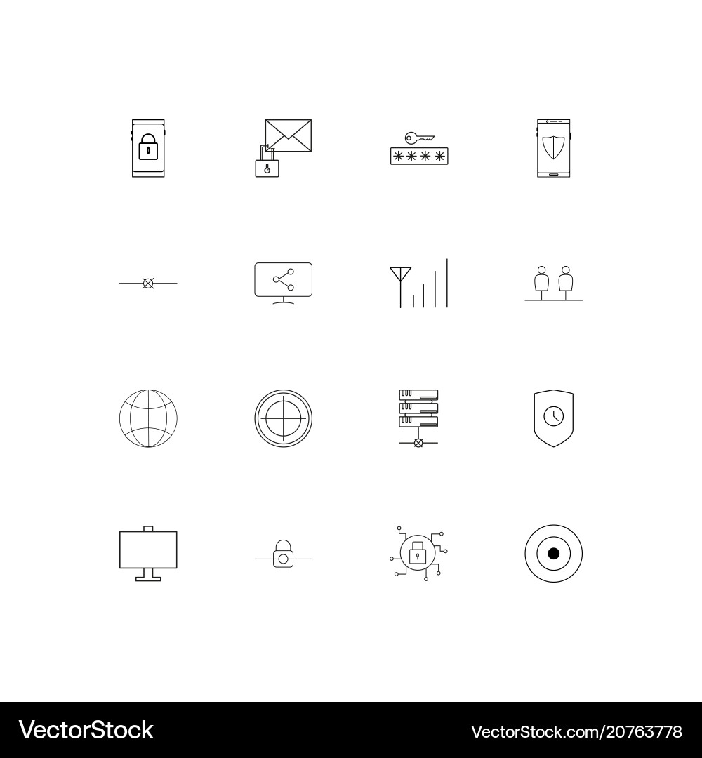 Internet security linear thin icons set outlined vector image