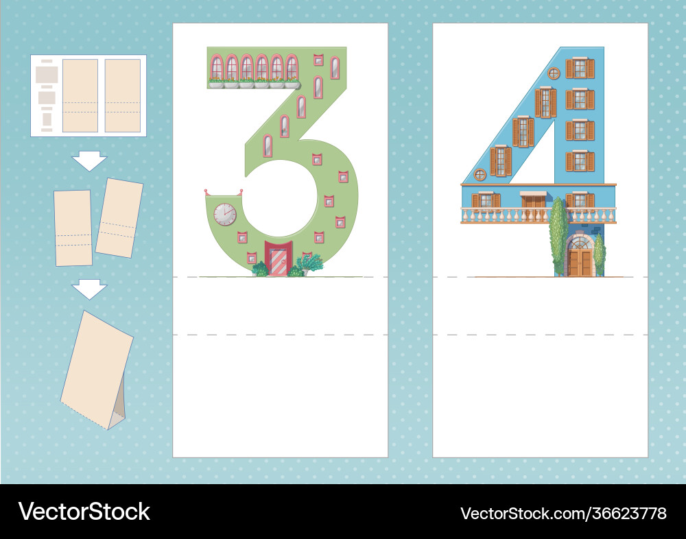Study numbers number 3 4 in house shape vector image