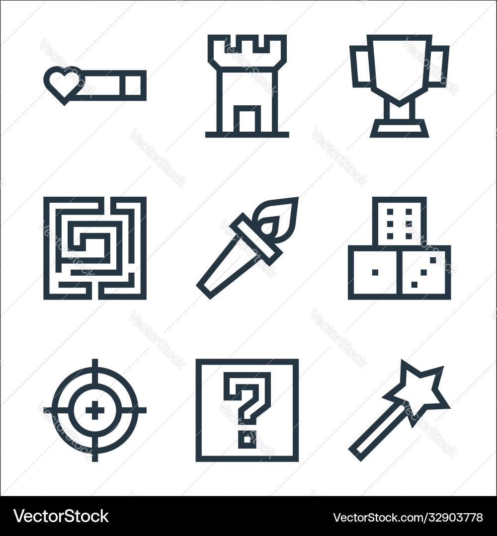 Video game elements line icons linear set quality Video game elements line icons linear set quality vector image