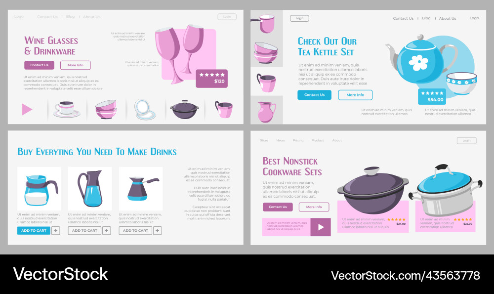 Web banner design set with dishware purchase vector image