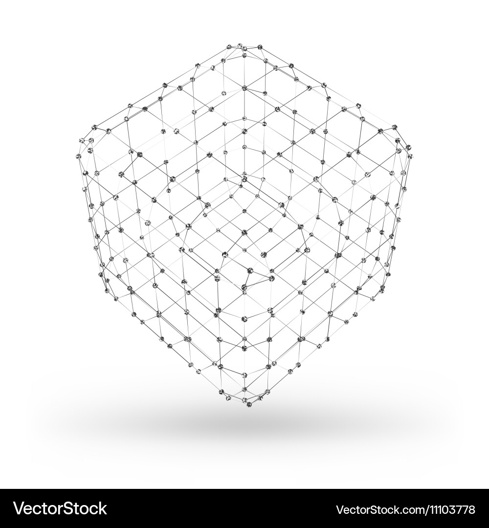 Wireframe polygonal geometric element cube vector image
