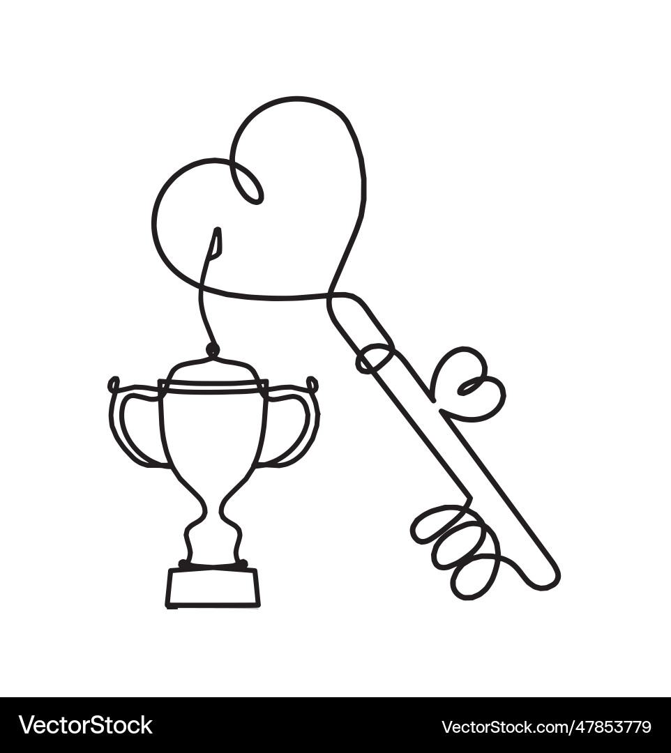 Abstract heart-key with trophy as continuous line vector image