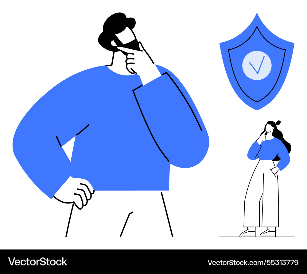 Contemplative characters with shield emblems Contemplative characters with shield emblems vector image