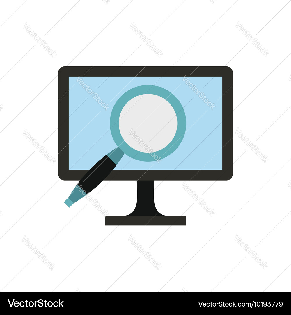 Finding information on computer icon flat style Vector Image