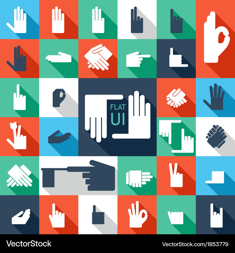 Hand Icon Set - Flacher Stil Vektorbild
