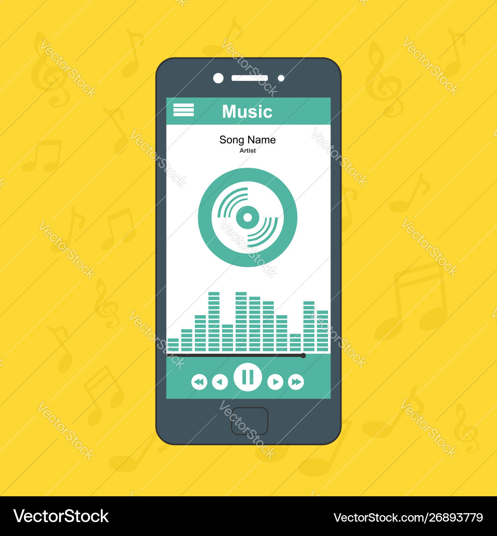 Media player application app template with flat Media player application app template with flat vector image