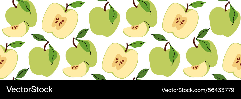 Seamless pattern with green apples whole and one Vector Image