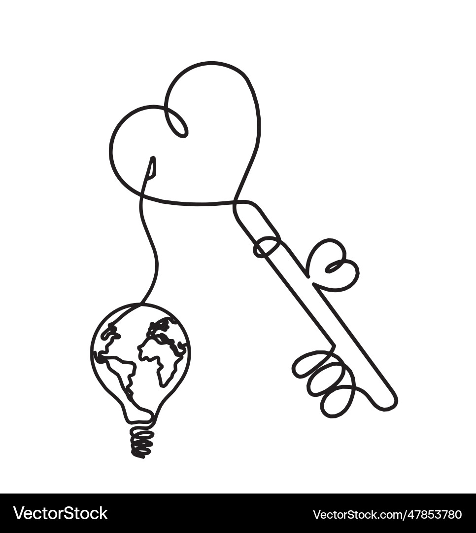 Abstract heart-key with light bulb as continuous Abstract heart-key with light bulb as continuous vector image