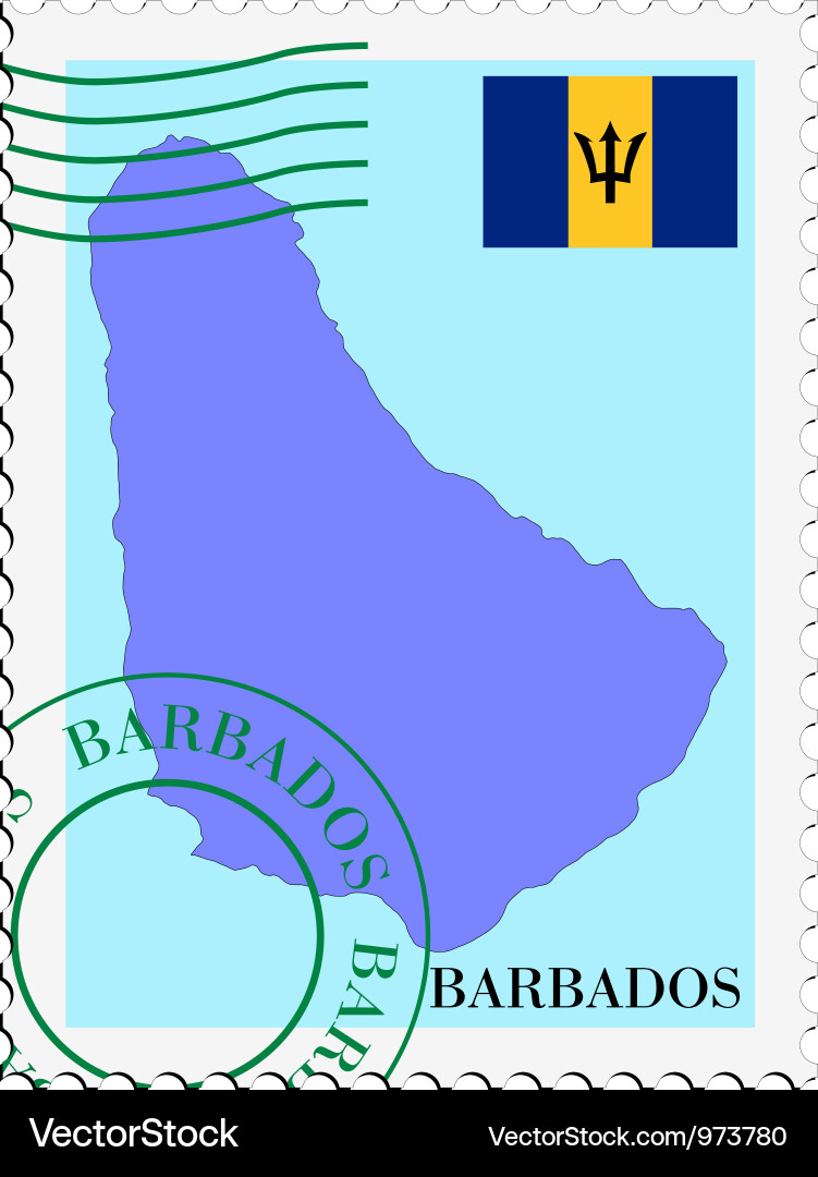 Barbados Stamp with Flag and Map Vector Image