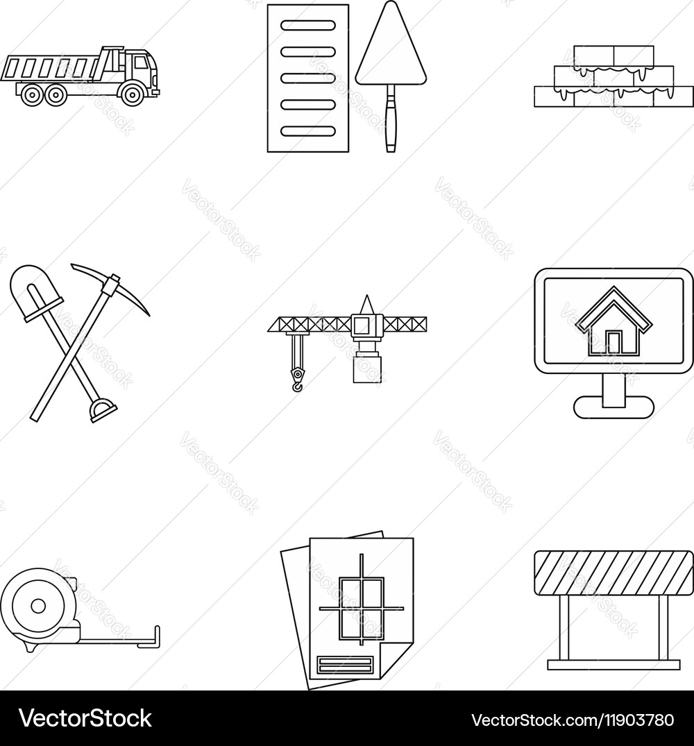 Building tools icons set outline style vector image