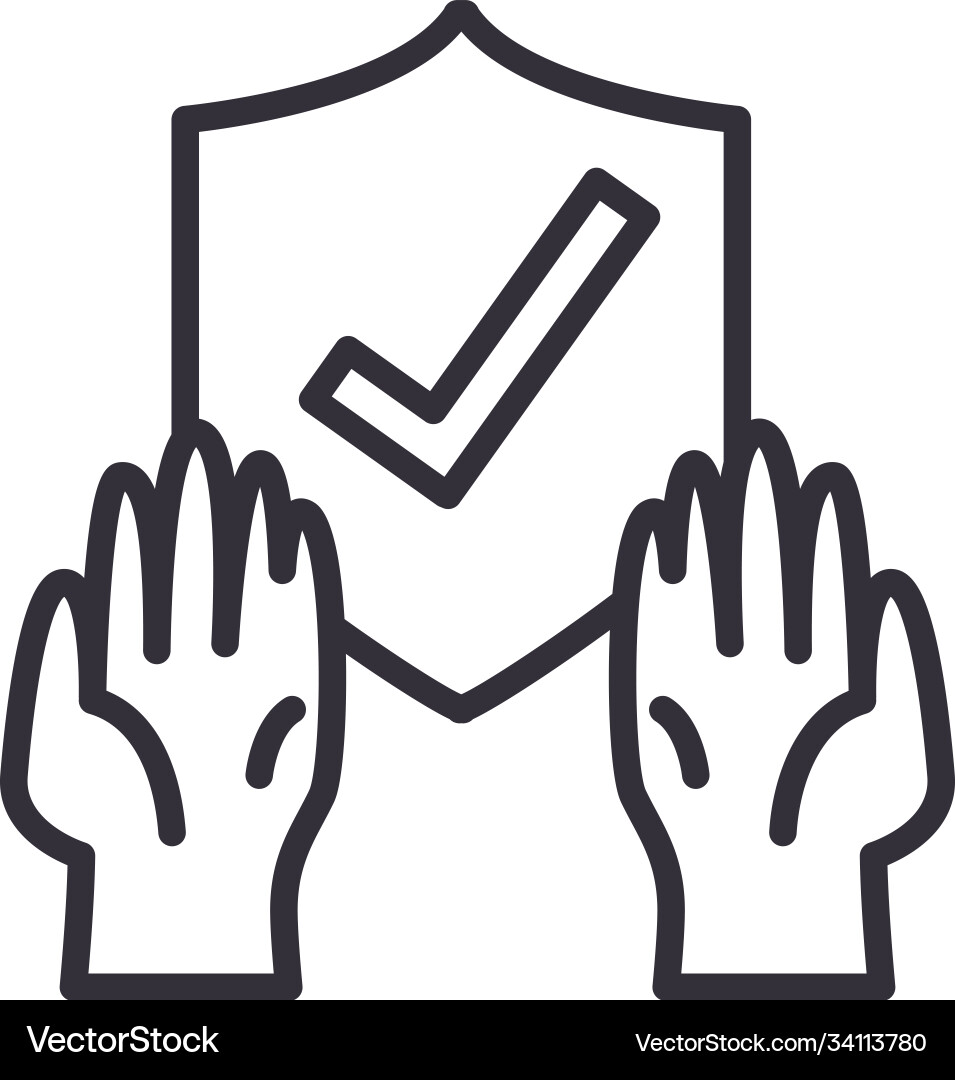 Check mark in shield with gloves line style icon vector image