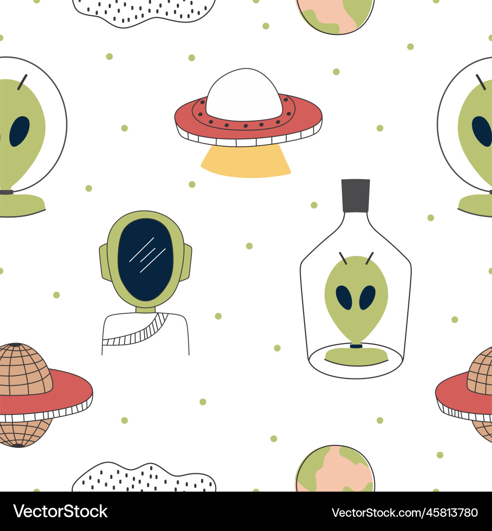 Childish Zeichnung nahtloses Muster mit Aliens ufo Childish Zeichnung nahtloses Muster mit Aliens ufo vektorbild
