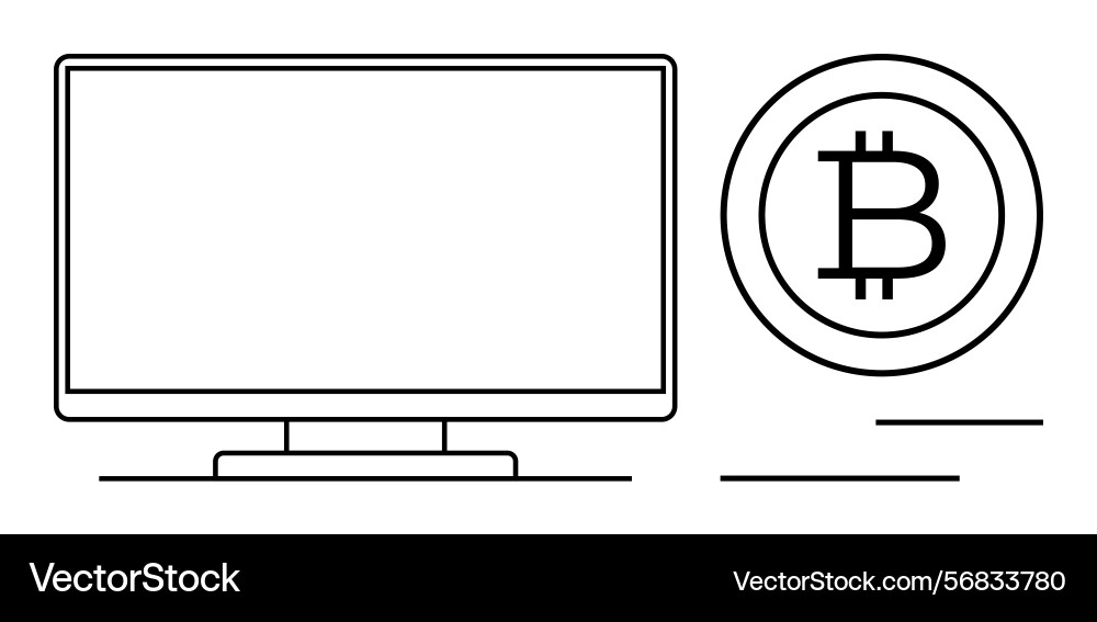 Computer monitor and bitcoin sign representing Computer monitor and bitcoin sign representing vector image