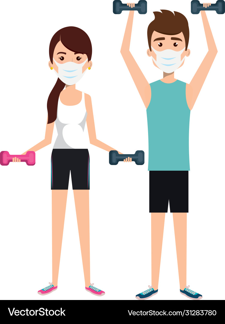 Couple using face mask practicing exercise Couple using face mask practicing exercise vector image