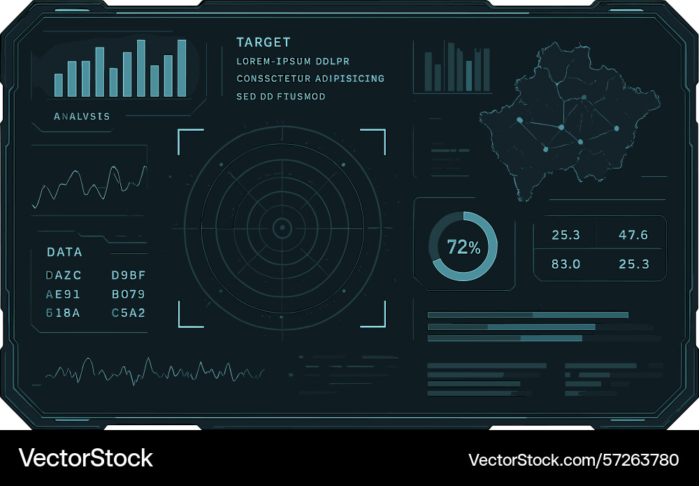 Data dashboard displays target analysis Data dashboard displays target analysis vector image