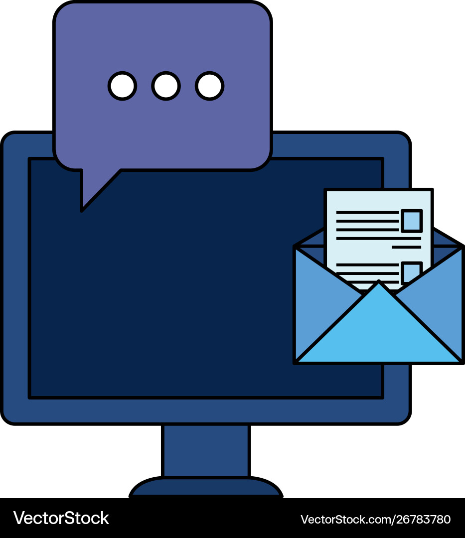 Desktop computer with envelope mail vector image