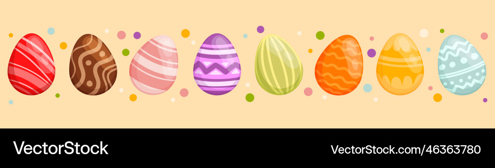 Easter eggs in a row multi-colored with print vector image