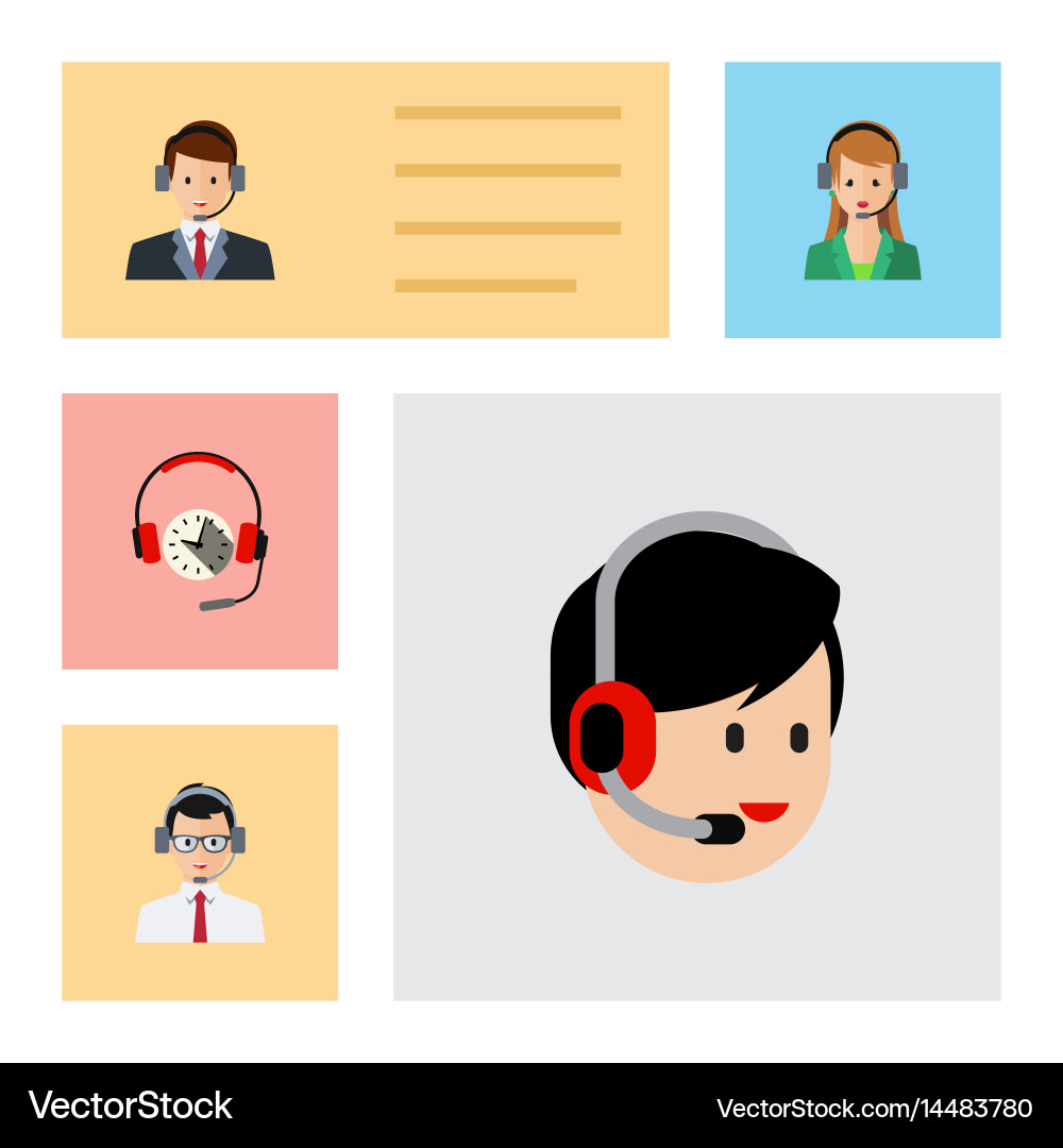 Flat center set of secretary operator hotline Vector Image