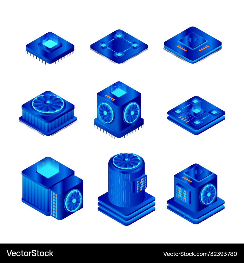 Isometric CPU Chip Set vector image