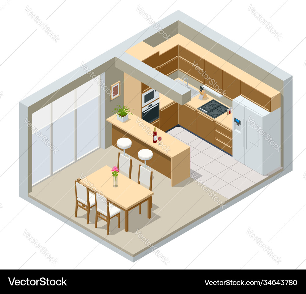 Isometric Kitchen Interior Royalty Free Vector Image