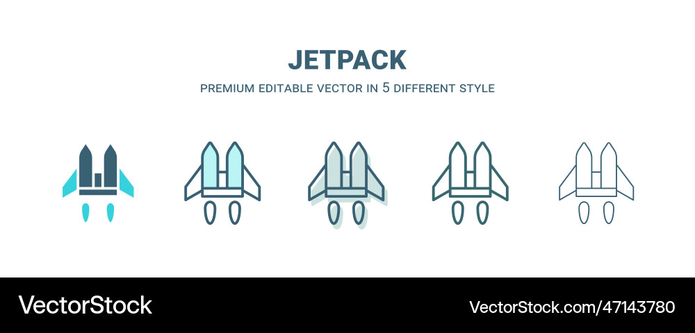 Jetpack icon in 5 different style outline filled Jetpack icon in 5 different style outline filled vector image
