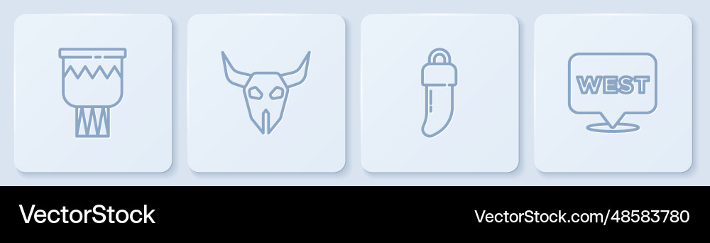 Set line drum tooth buffalo skull and pointer Set line drum tooth buffalo skull and pointer Vector Image