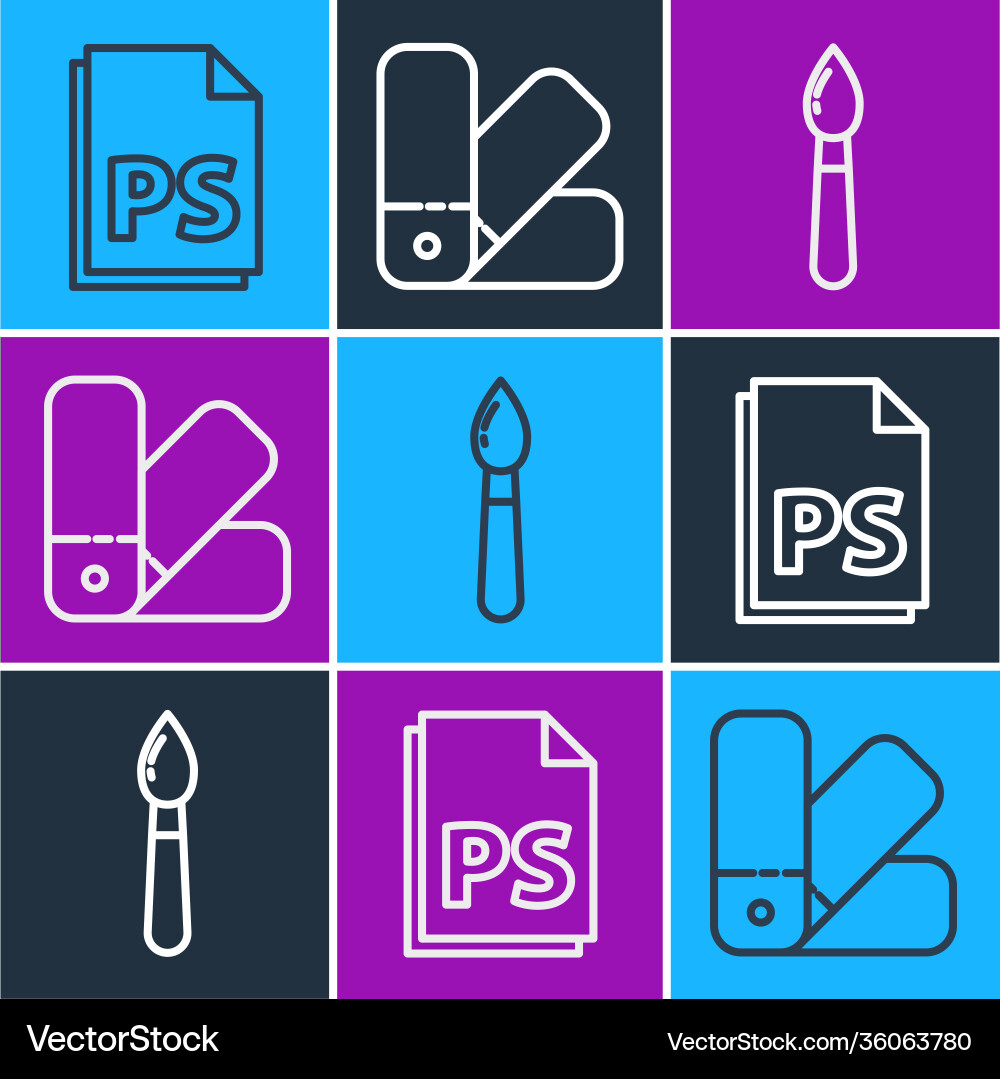 Set line ps file document paint brush and color Set line ps file document paint brush and color vector image