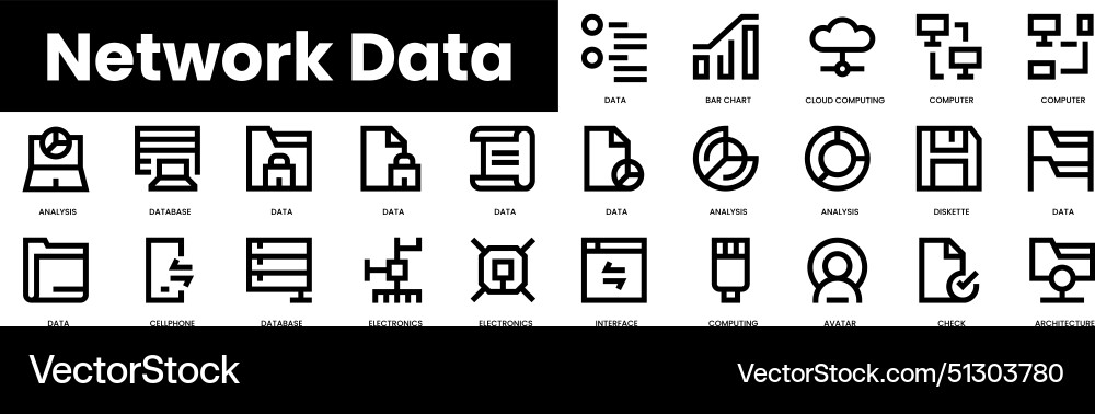 Set of outline network data icons minimalist thin Set of outline network data icons minimalist thin vector image