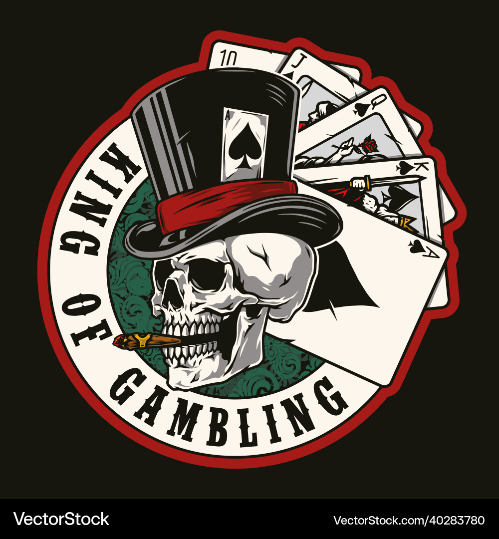 Vintage Gamble Badge - Poker & Skull Vector Image