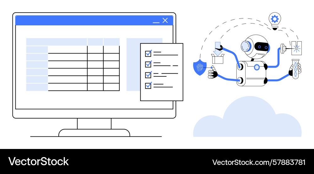 Ai robot managing tasks with checklist and data vector image