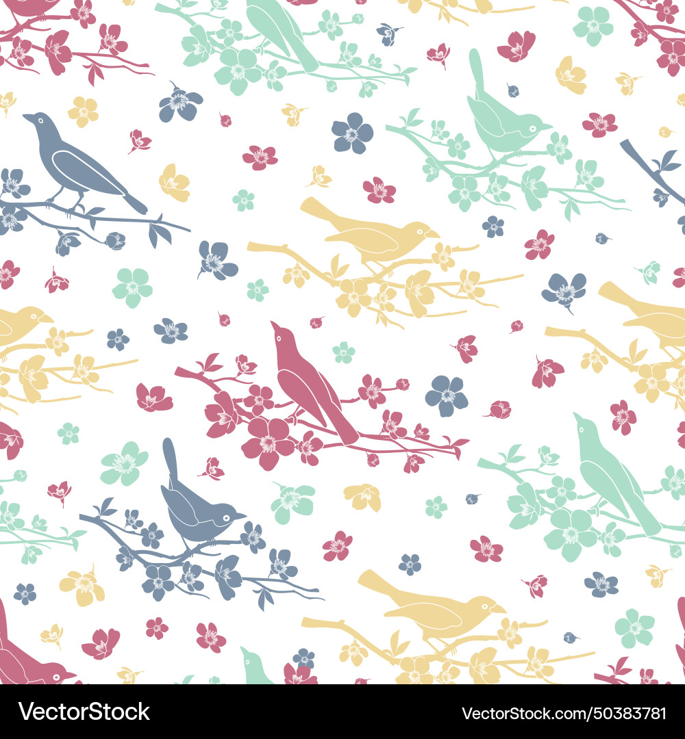 Birds and twigs seamless pattern vector image