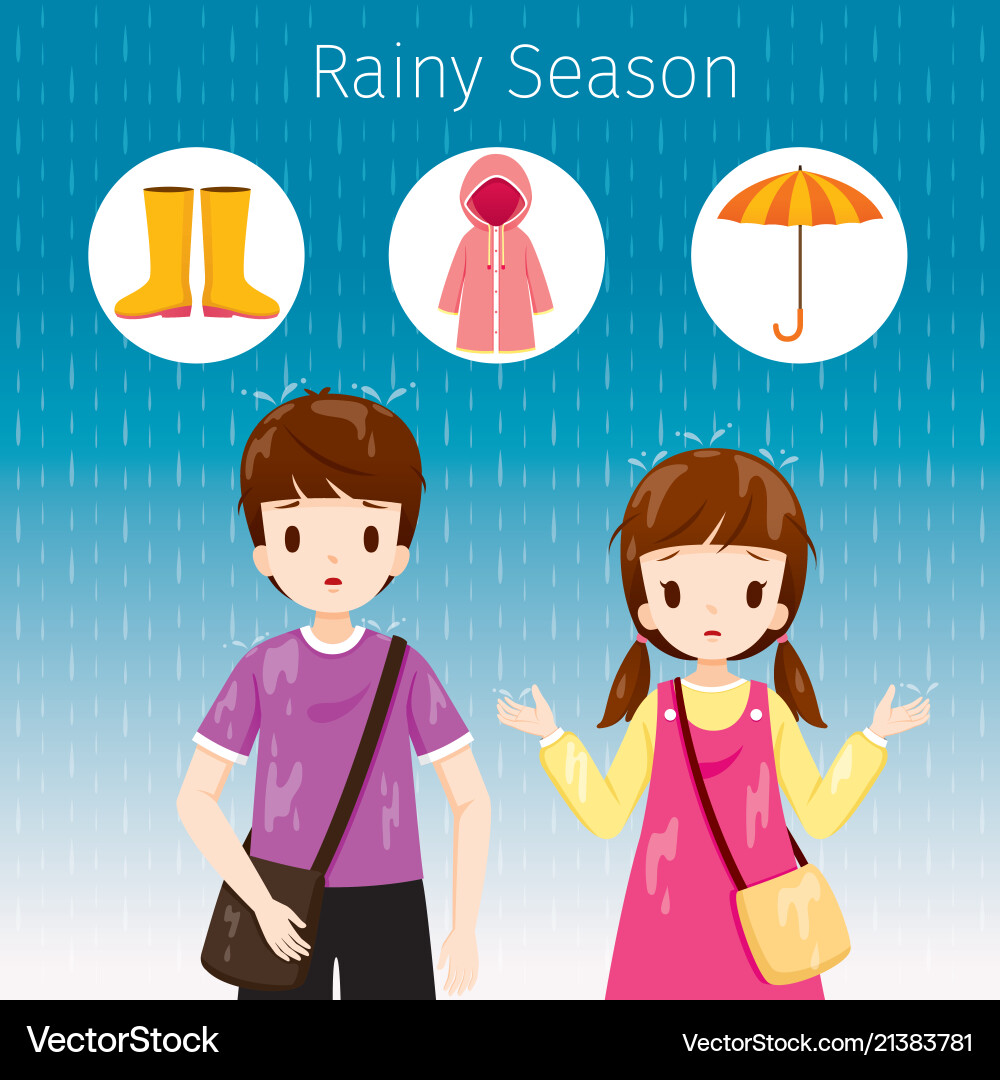 Children wet they standing together in the rain Children wet they standing together in the rain vector image