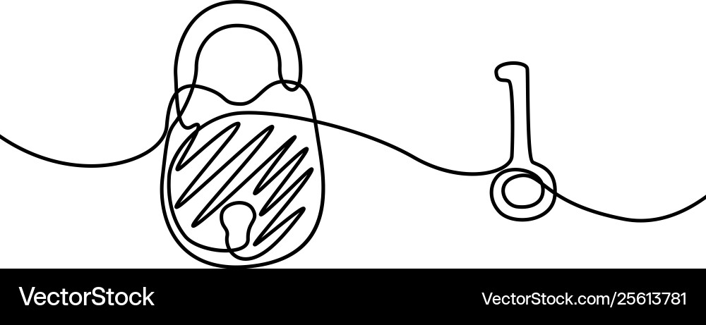 Continuous Line Padlock and Key Drawing vector image