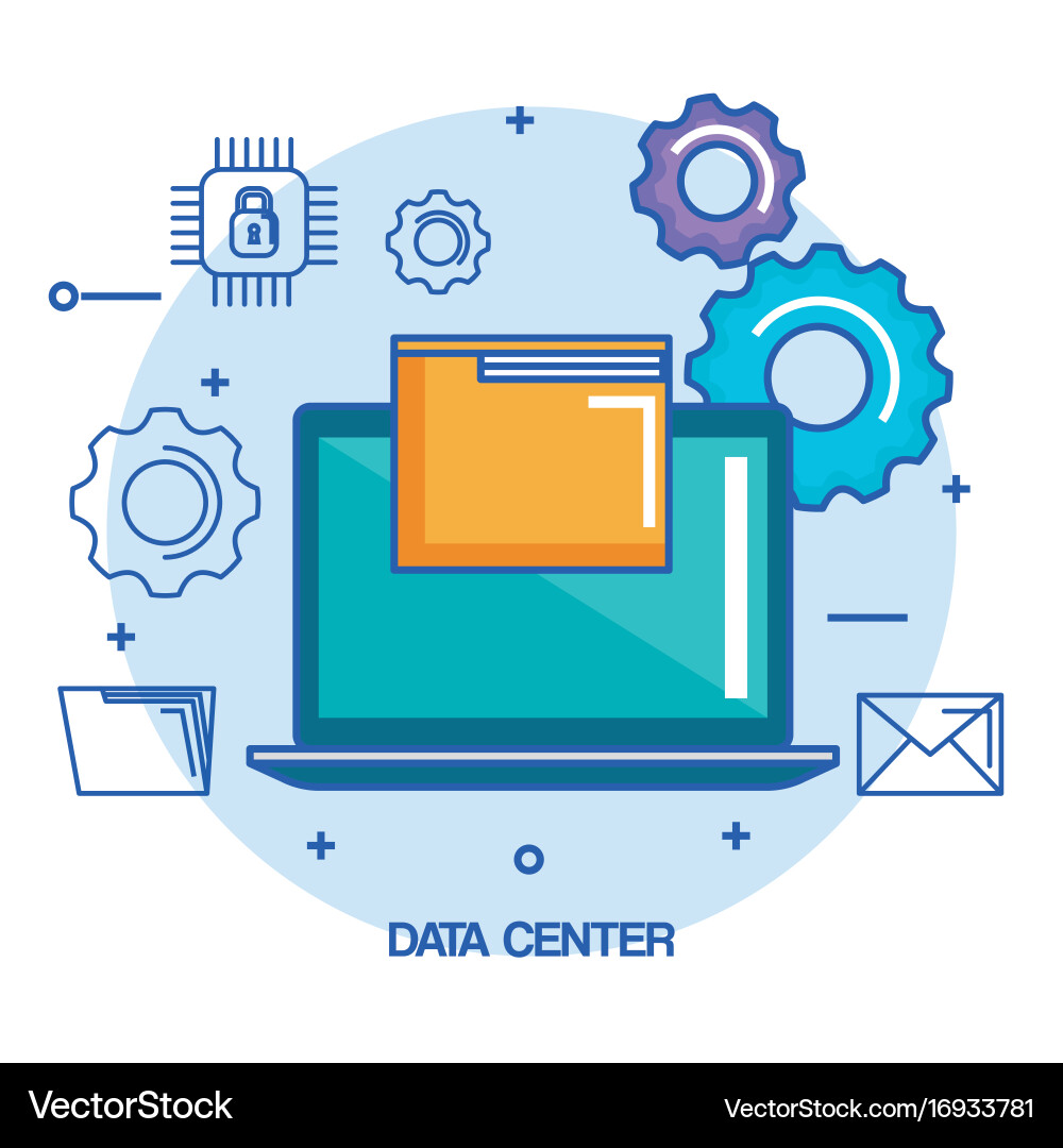 Data center laptop computer file document system vector image