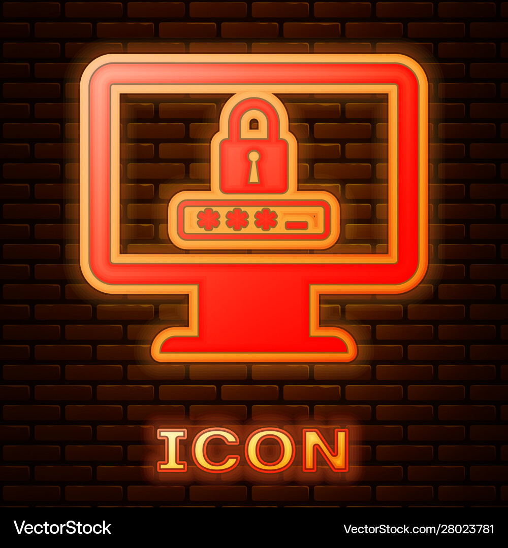 Glowing neon monitor with password notification Vector Image