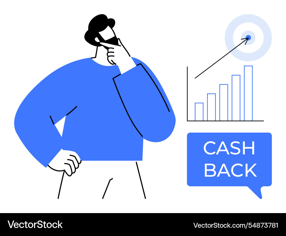 Man thinking rising bar graph target with arrow Man thinking rising bar graph target with arrow vector image