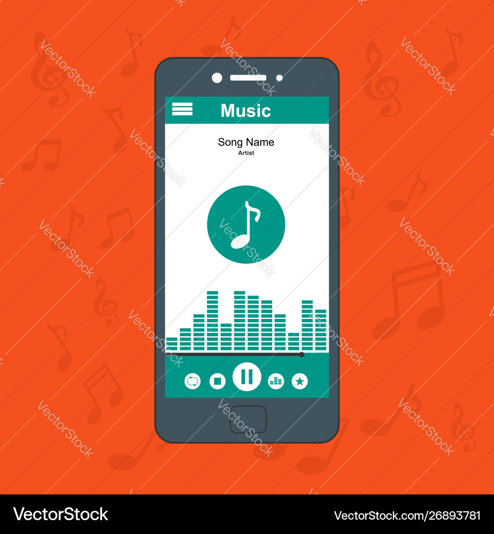Media player application app template with flat Vector Image