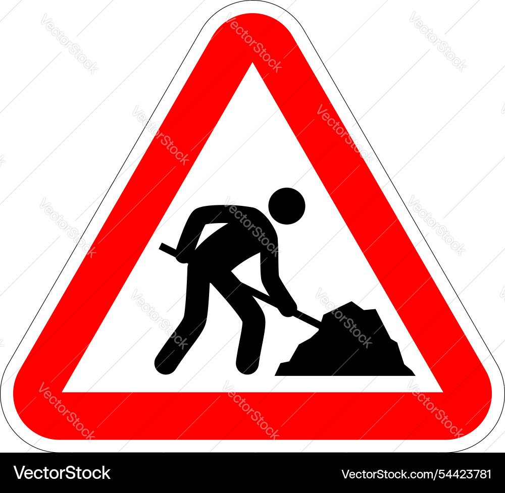 Roadwork Hazard Sign - Construction Workers Vector Image
