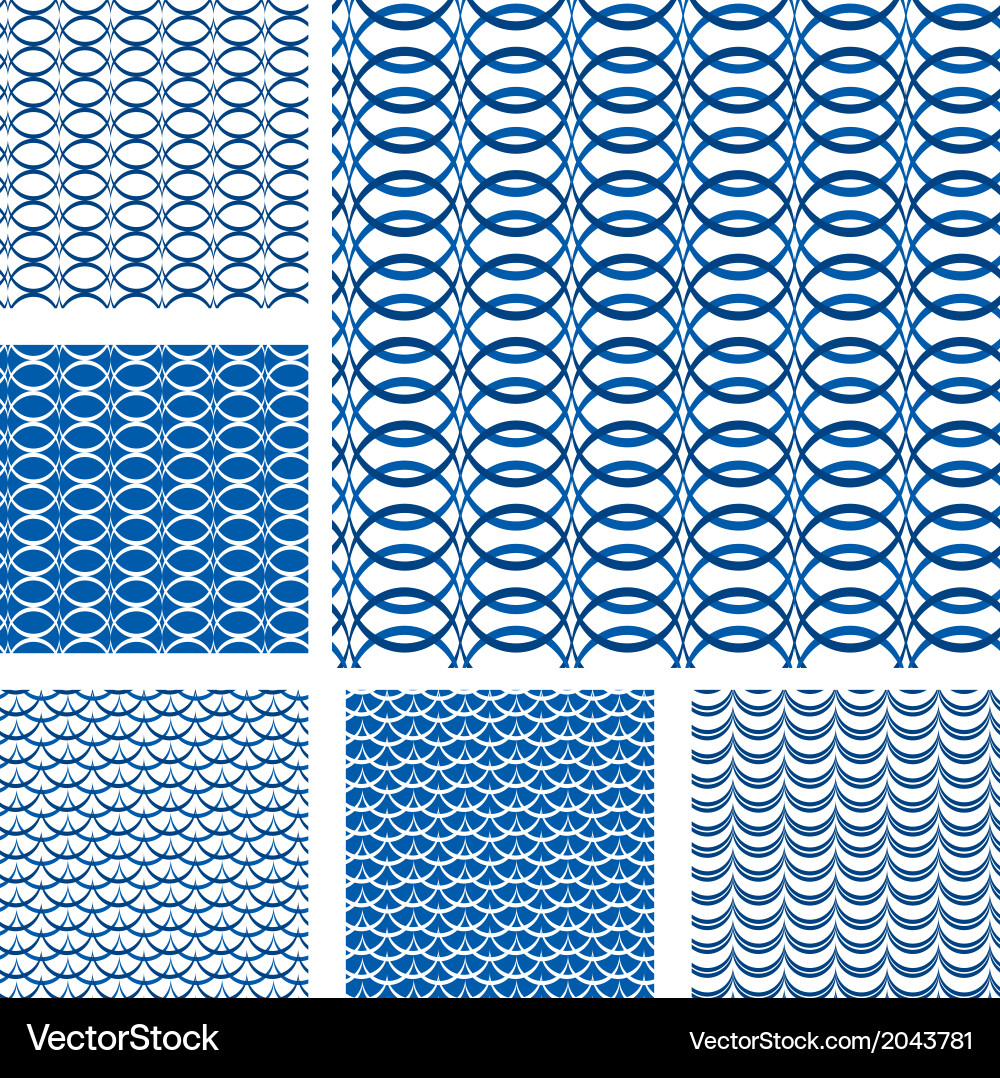 Set of seamless patterns - blue waves and grids vector image