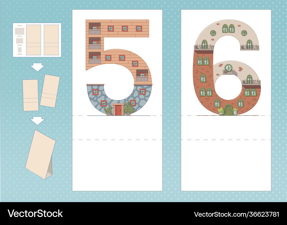 Study numbers number 5 6 in house shape Vector Image