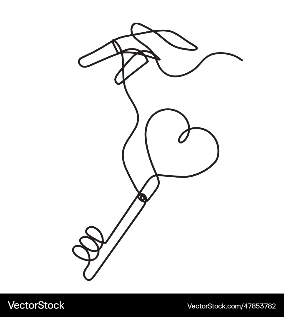 Abstract heart-key with hand as continuous line Abstract heart-key with hand as continuous line vector image