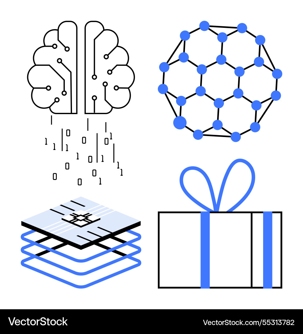 Ai brain blockchain network chip layers Ai brain blockchain network chip layers vector image