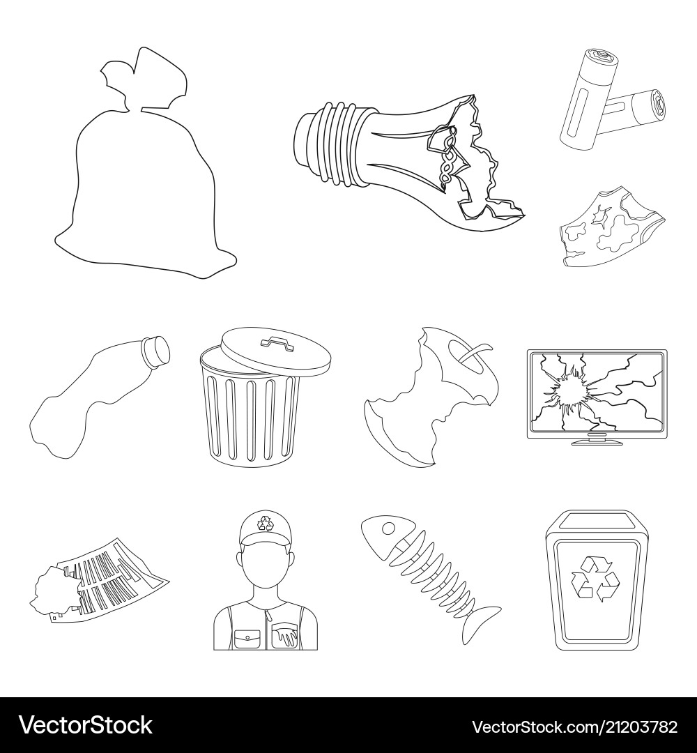 Garbage and waste outline icons in set collection Garbage and waste outline icons in set collection vector image