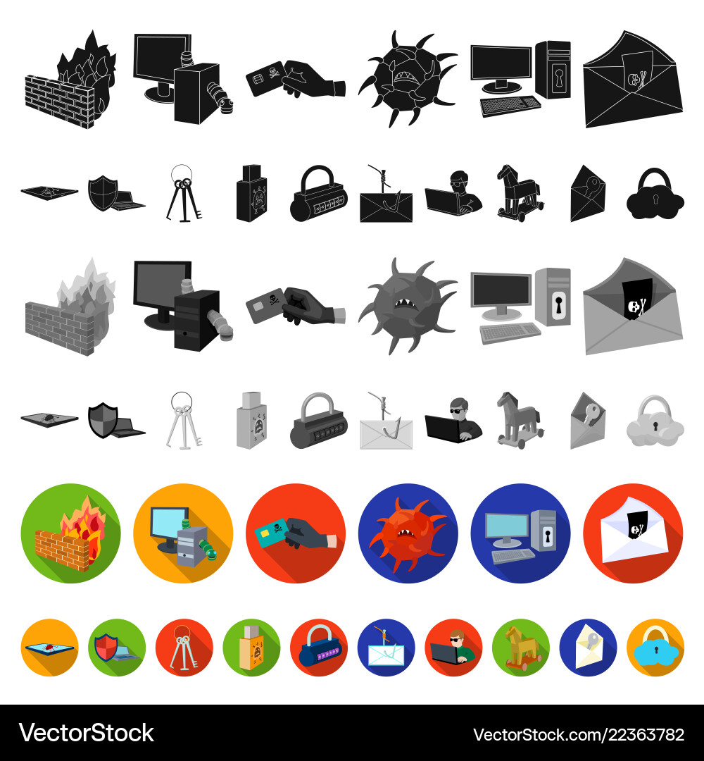 Hacker und Hacking flache Icons in Set-Sammlung Vektorbild