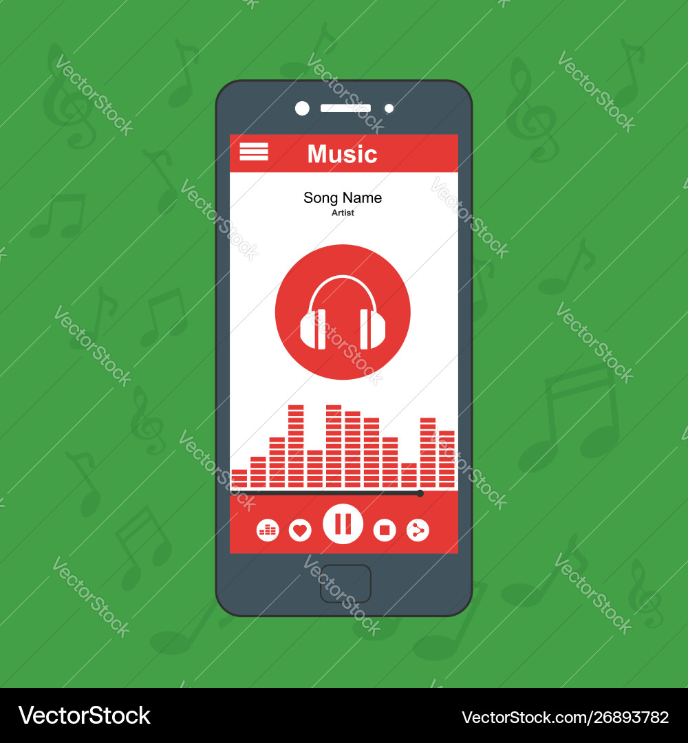Media player application app template with flat Media player application app template with flat vector image