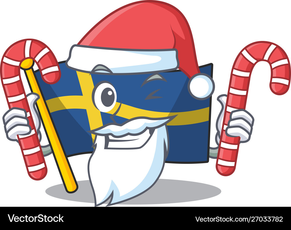 Santa with candy swede flags flutter on character Santa with candy swede flags flutter on character Vector Image