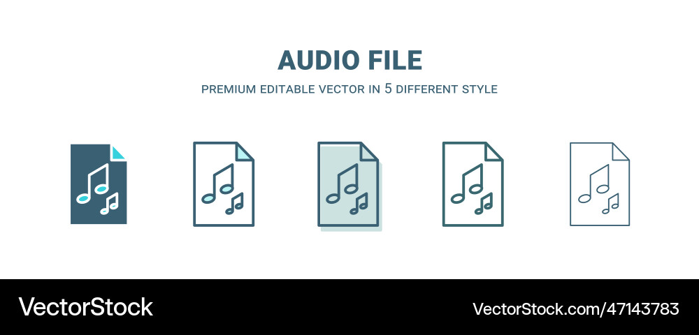 Audio file icon in 5 different style outline Vector Image