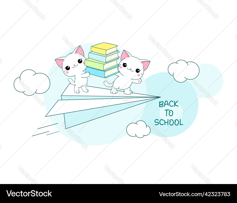 Back to school two cute little cats with books Back to school two cute little cats with books vector image